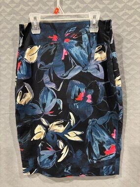 RW&CO. Black Floral Pencil Skirt with Blue and Pink Accents